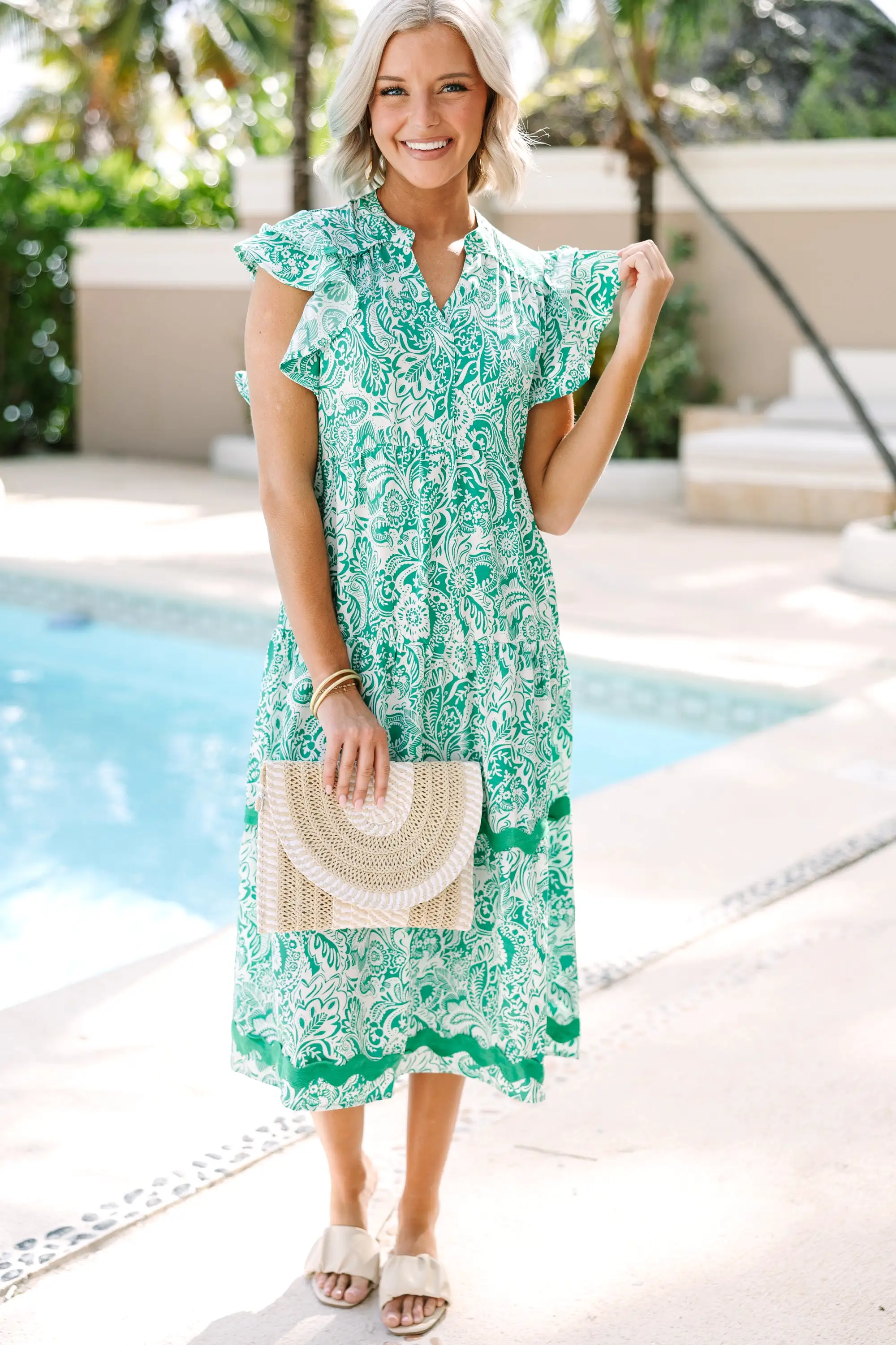 Sweet New Day Green Paisley Rickrack Midi Dress