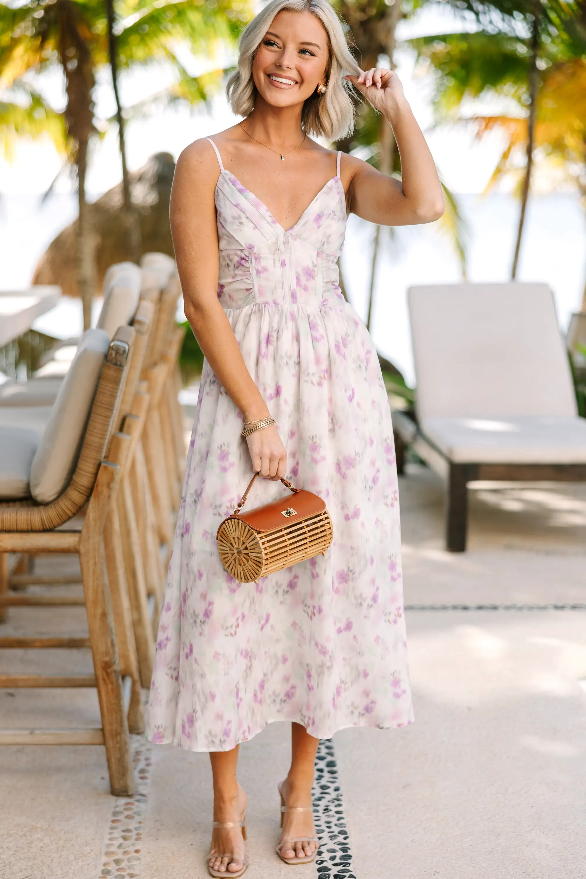 Take A Drive Lavender Purple Floral Midi Dress