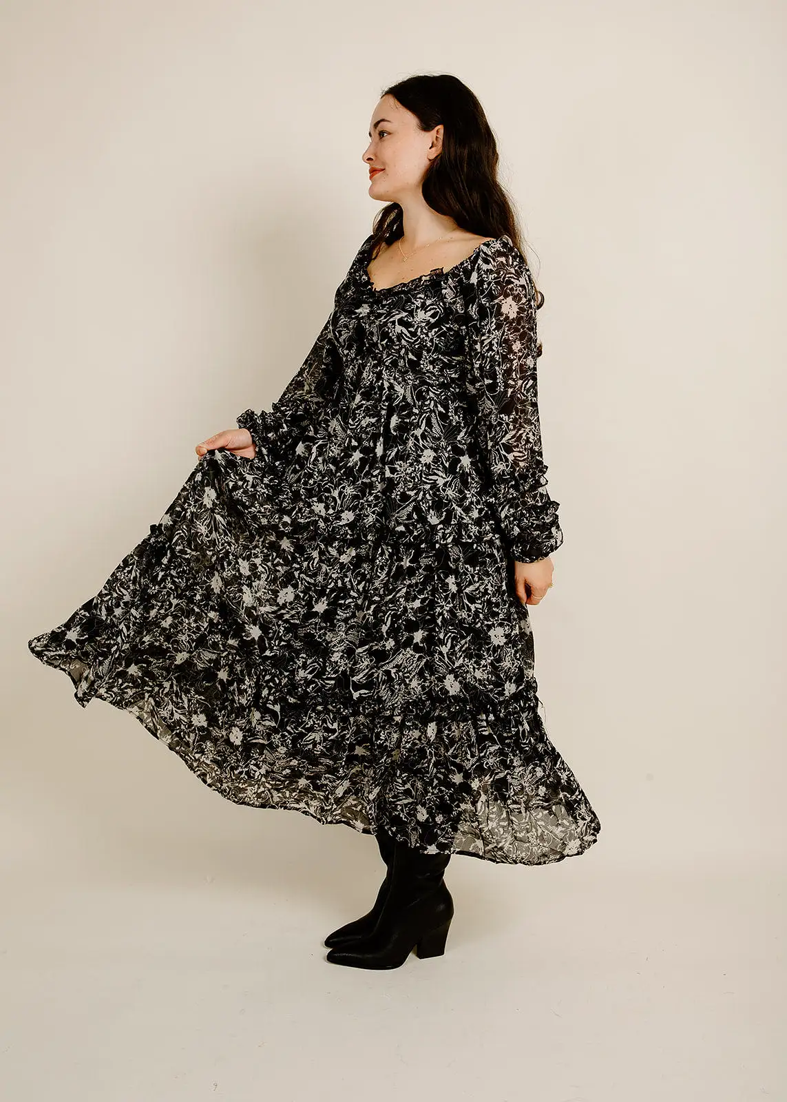 Tatiana Midi Dress - Black Floral