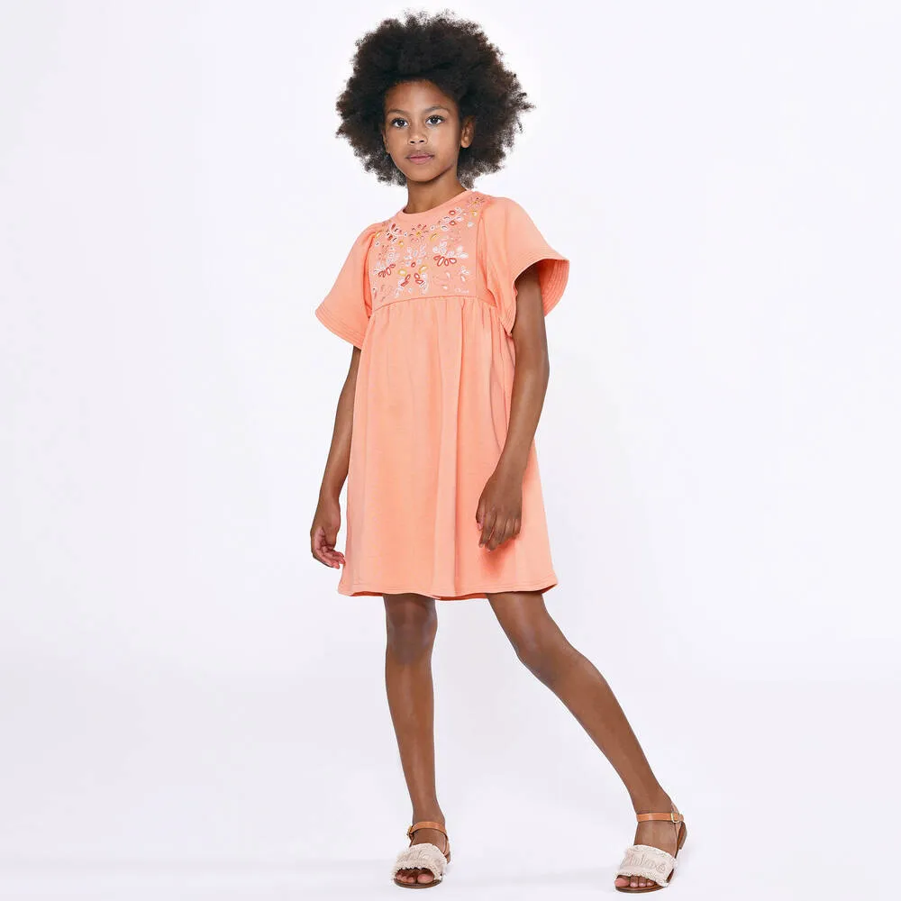 Teen Girls Coral Orange Floral Dress