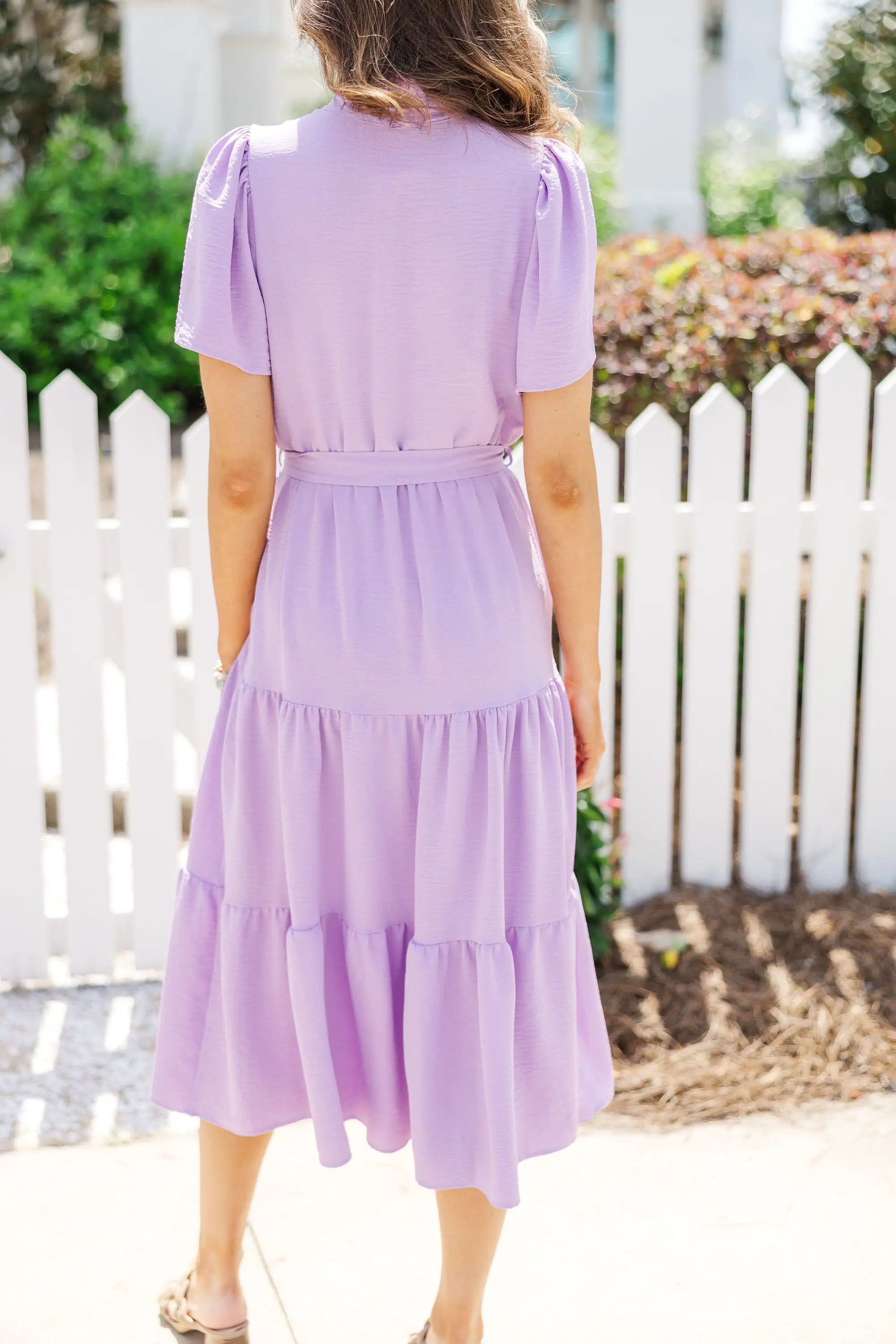 Tell It All Lavender Purple Button Down Midi Dress