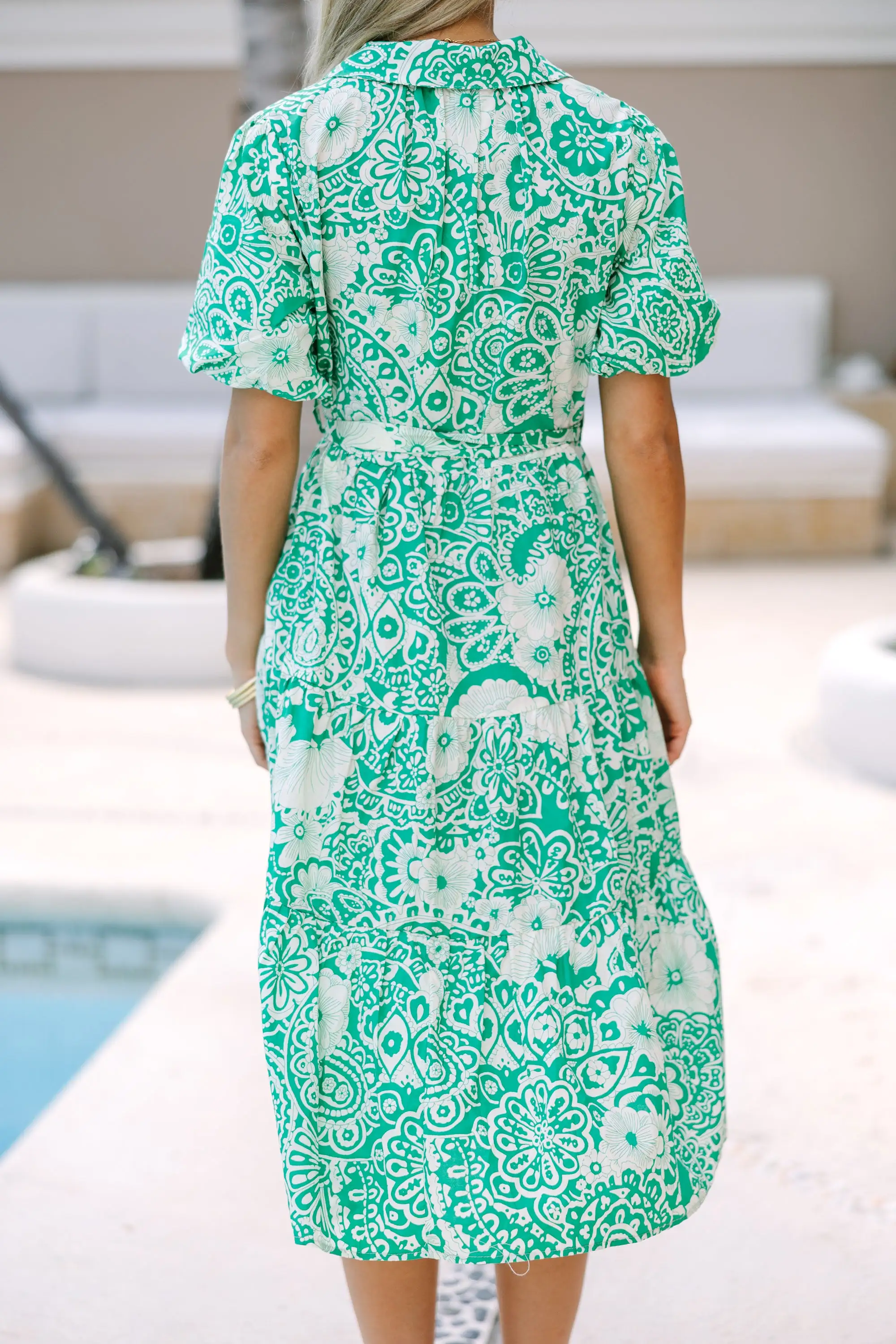 There You Go Green Floral Midi Dress