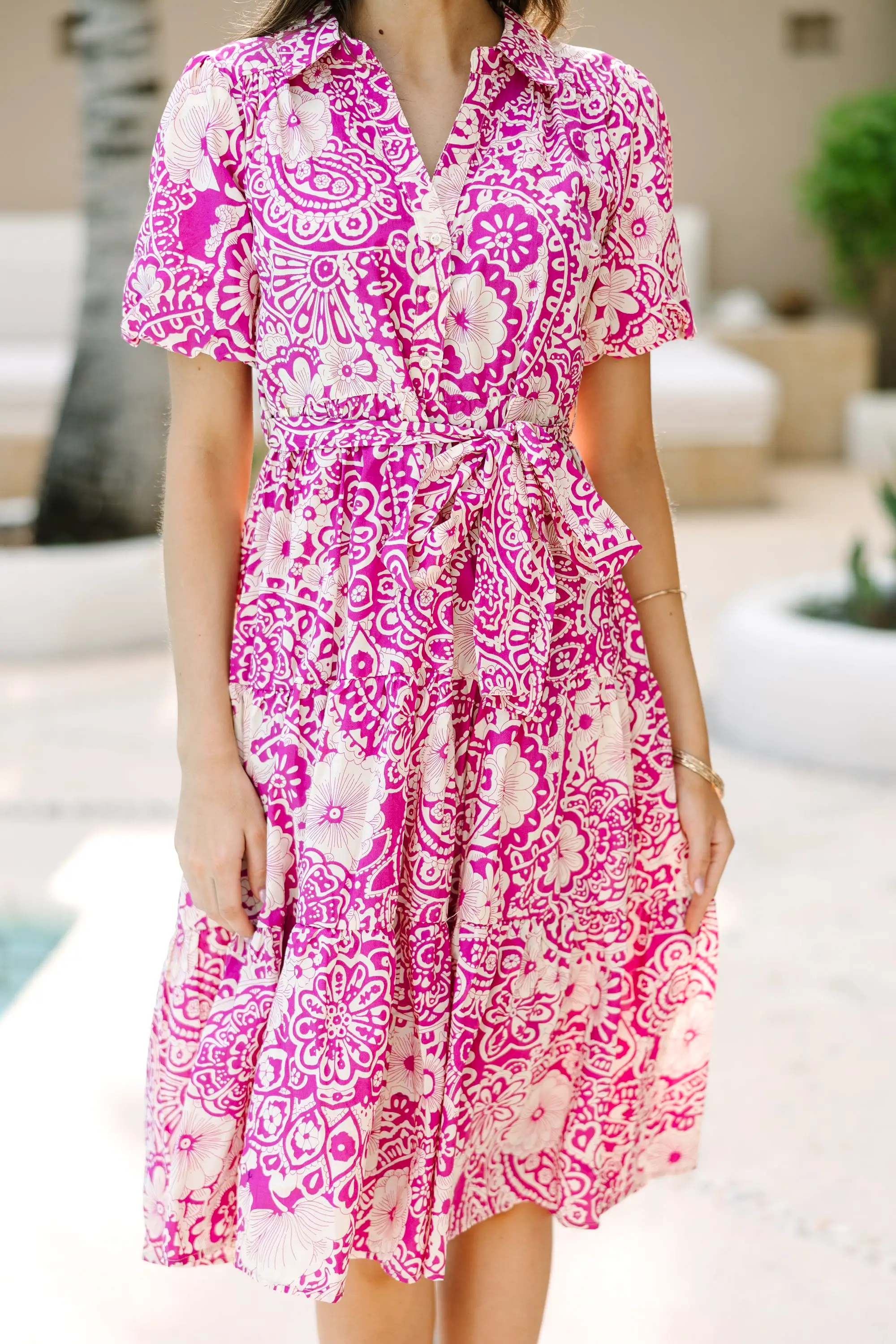 There You Go Magenta Pink Floral Midi Dress