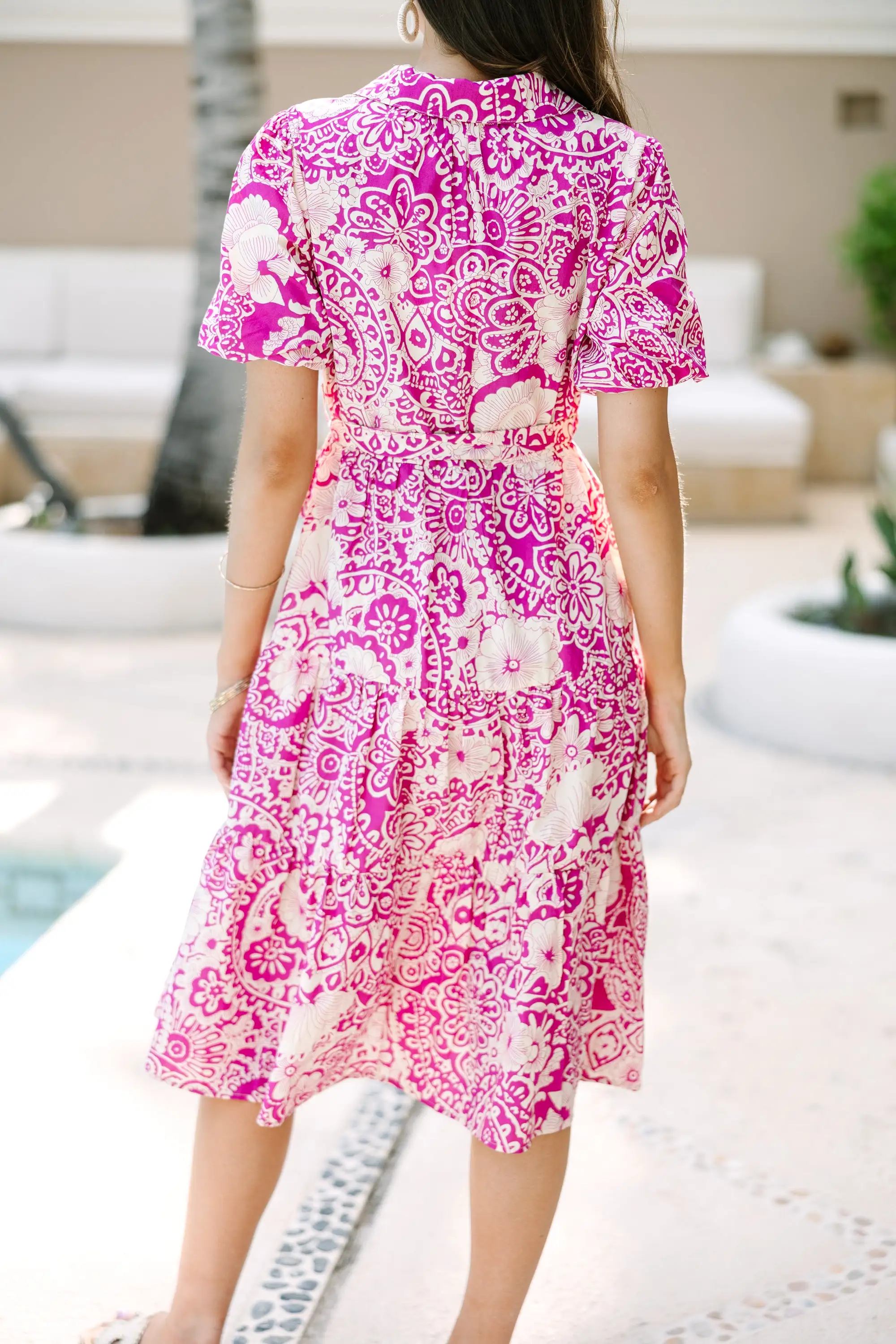 There You Go Magenta Pink Floral Midi Dress