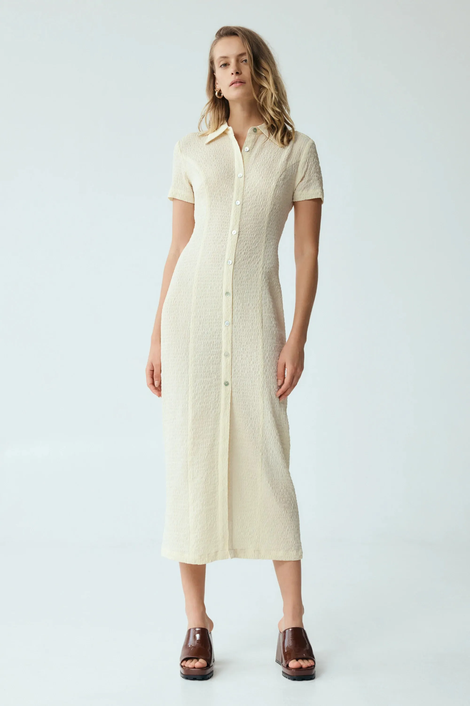 Third Form Waffle Midi Shirt Dress - Cream