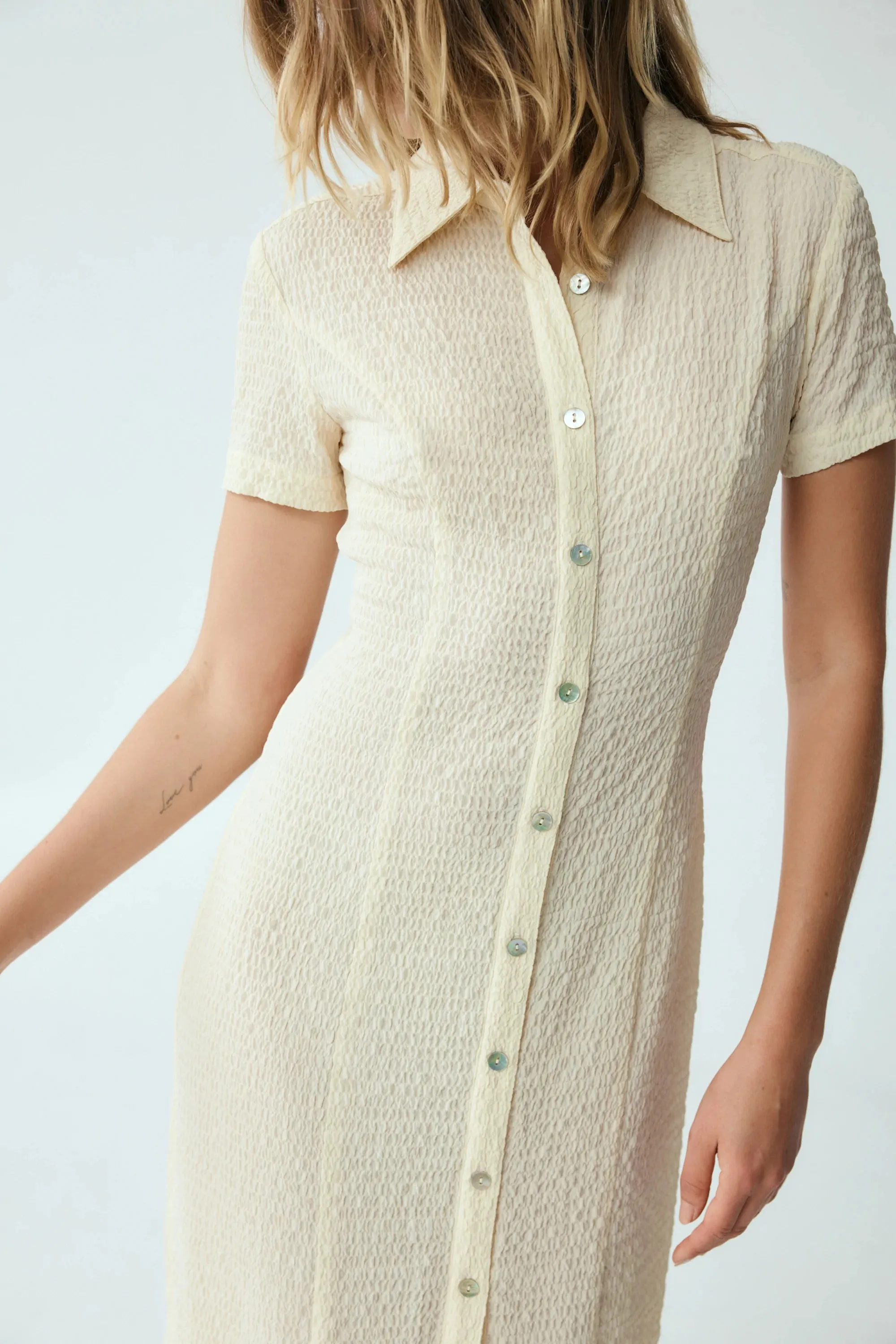 Third Form Waffle Midi Shirt Dress - Cream