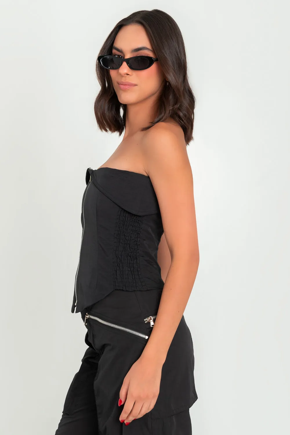 Top corset strapless solapas con cremallera