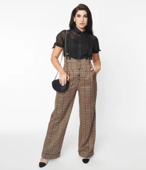 Unique Vintage 1930s Dark Beige Windowpane Thelma Suspender Pants