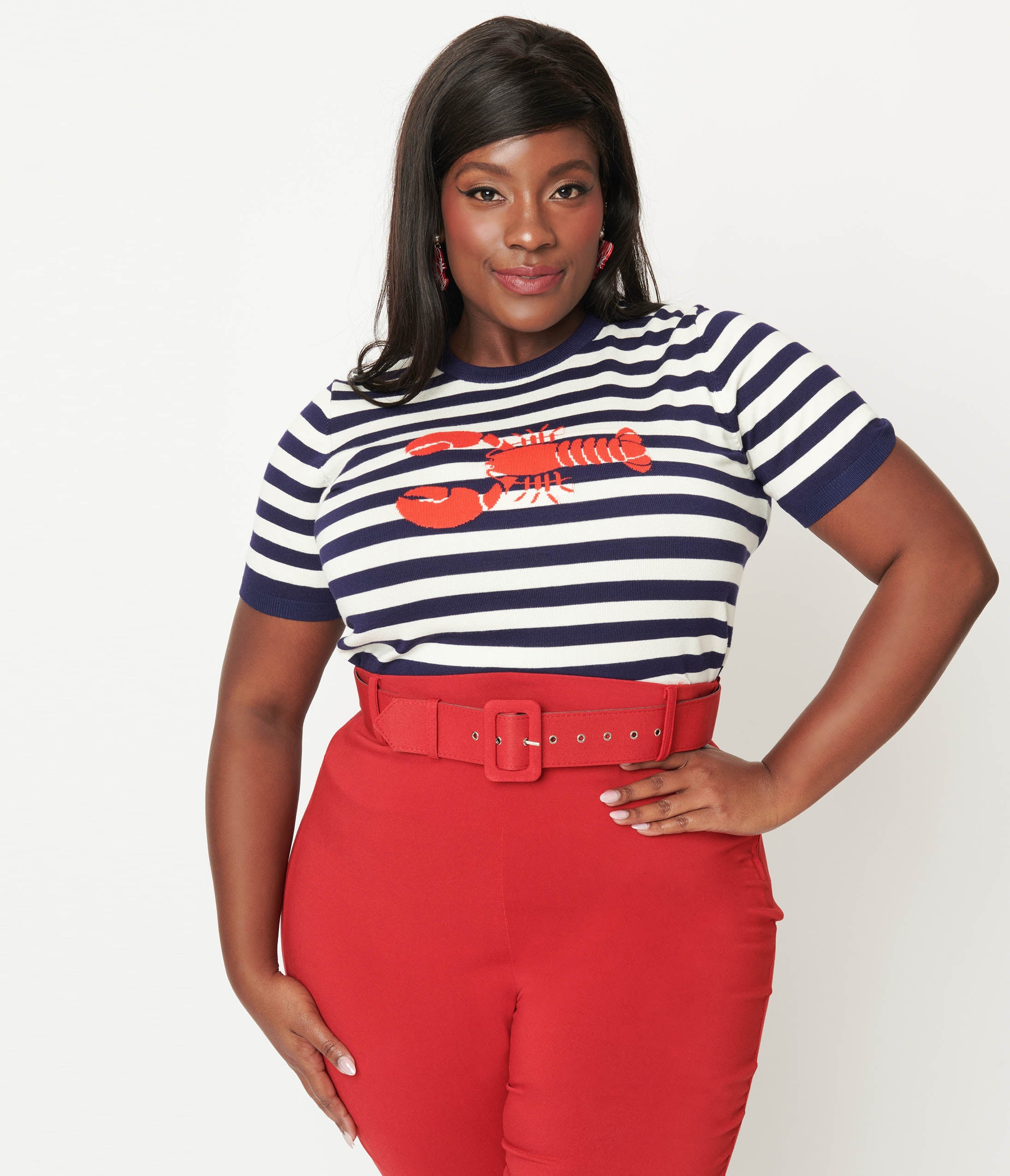 Unique Vintage Plus Size Navy & White Stripe Lobster Sweater