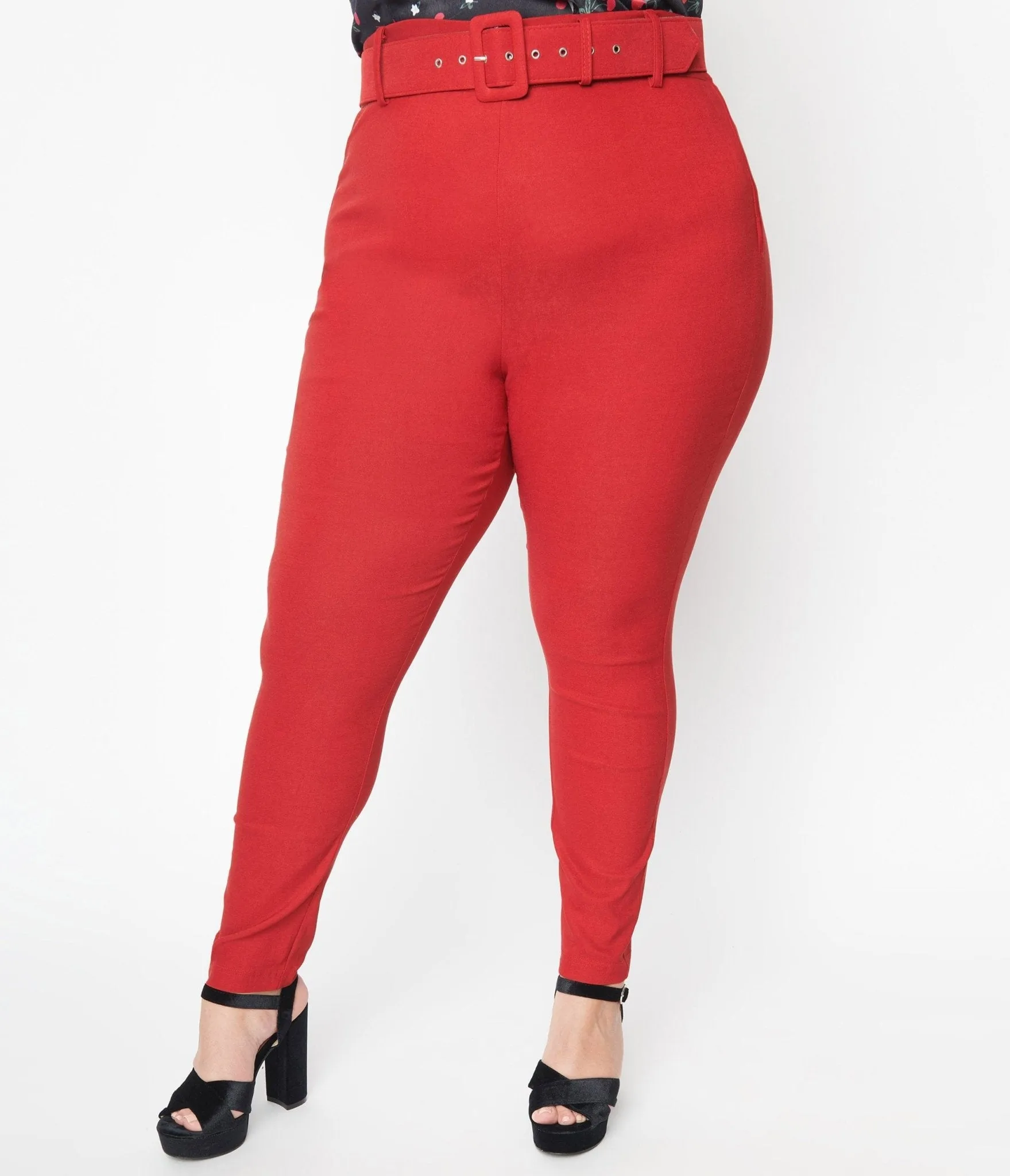 Unique Vintage Plus Size Red Belted Rizzo Pants