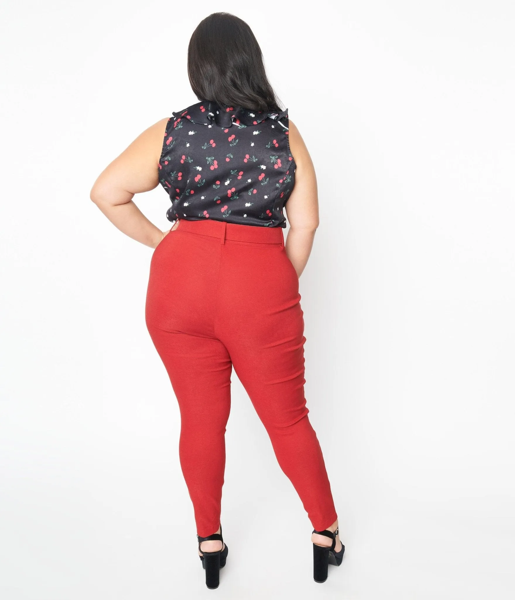 Unique Vintage Plus Size Red Belted Rizzo Pants