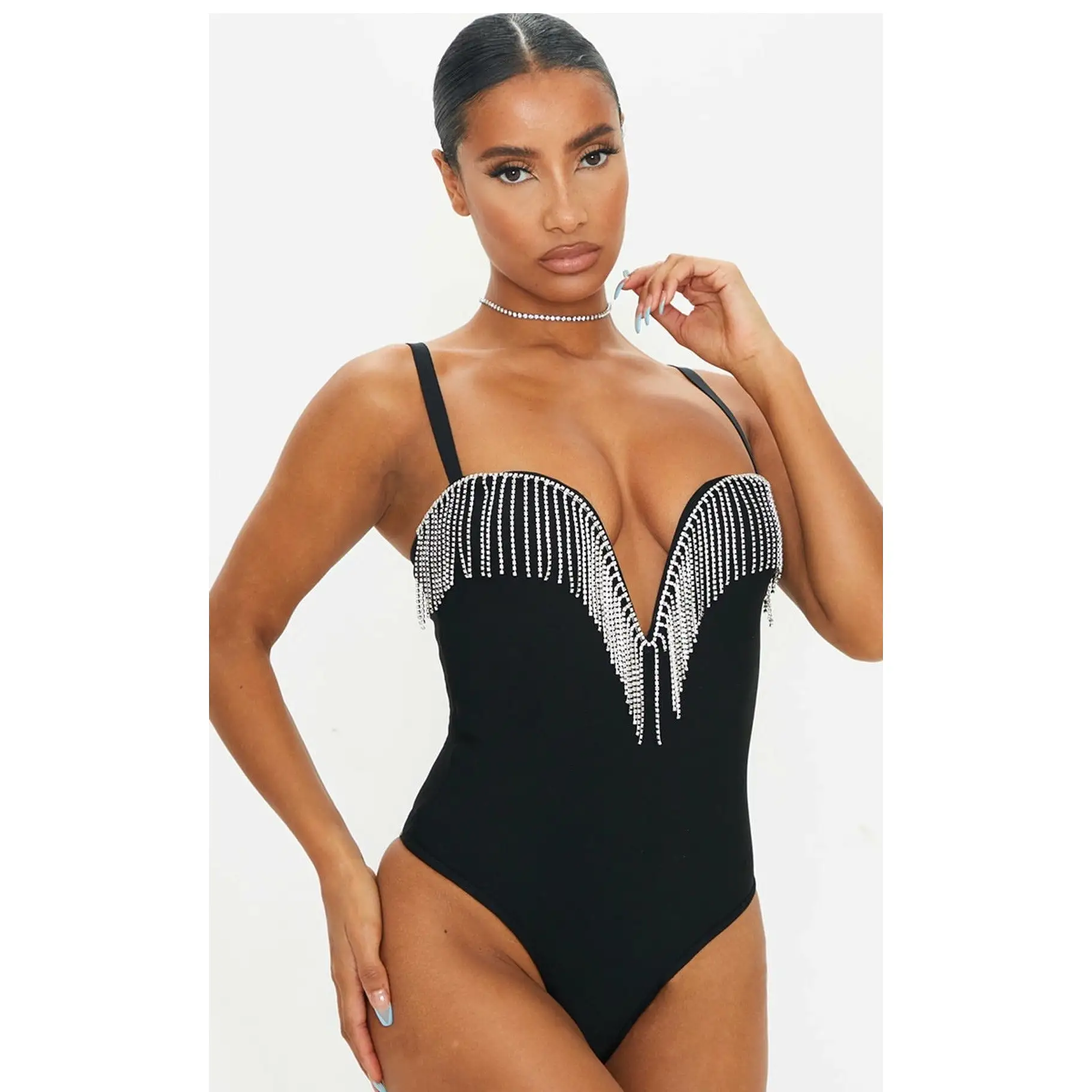 V-Neck Fringe Detailed Bodysuit