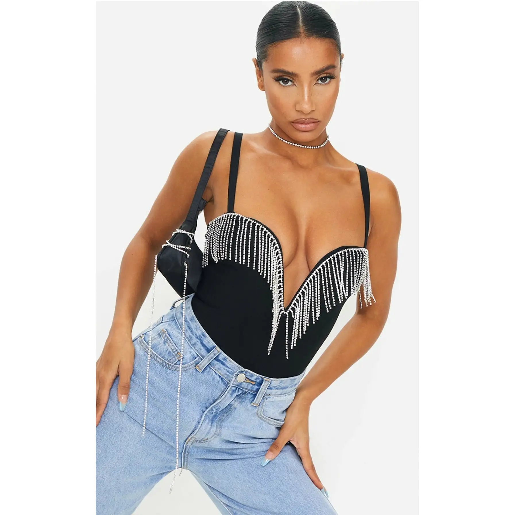 V-Neck Fringe Detailed Bodysuit