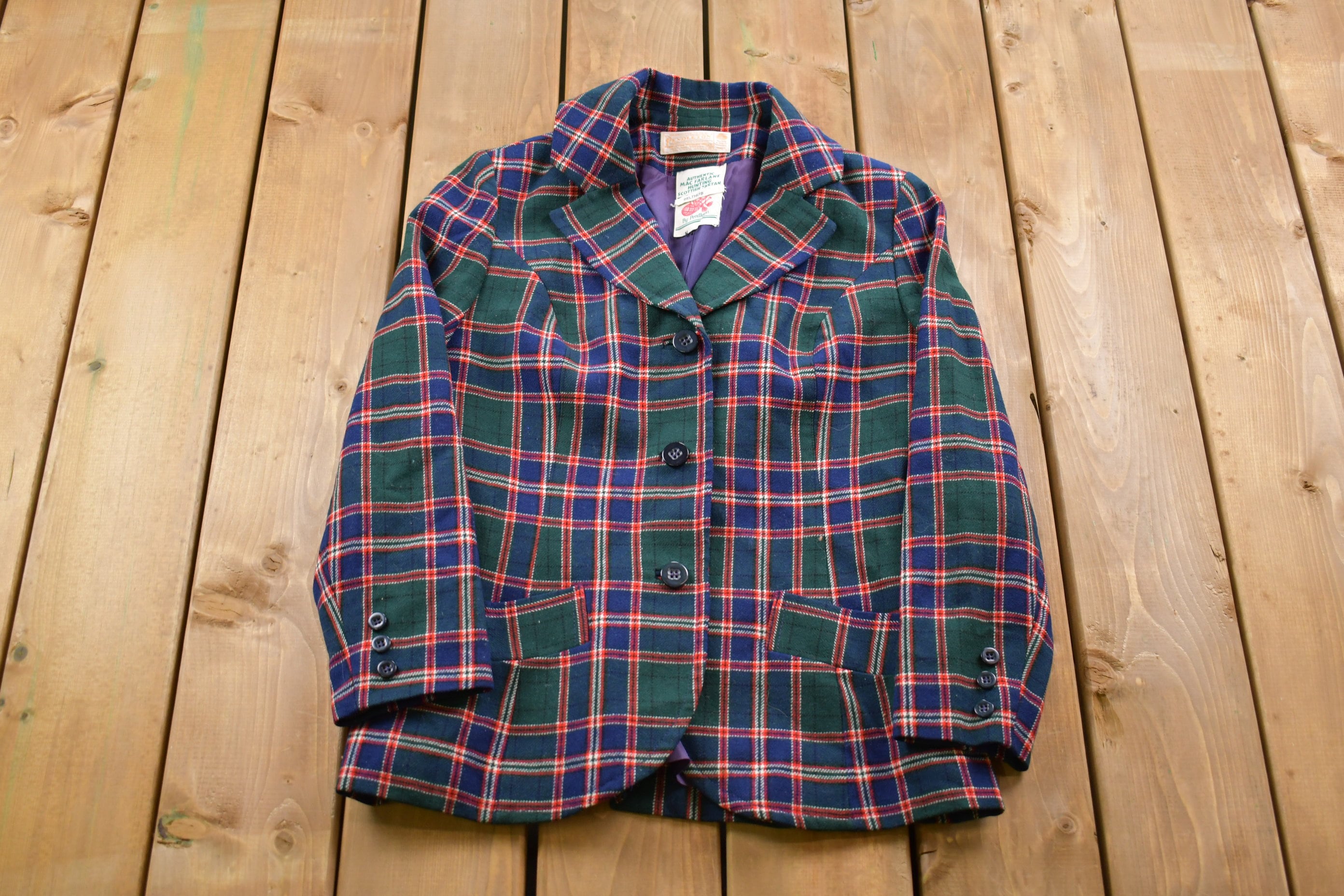 Vintage 1970s Pendleton 100% Wool Plaid Blazer  / Sport Jacket  / Vintage 90s Crewneck / Outdoor / Winter / 70s Blazer