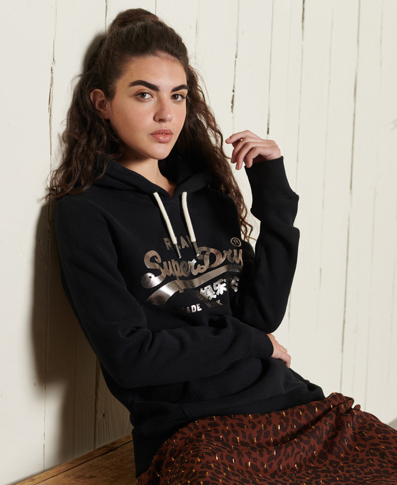 Vintage Logo Boho Sparkle Hoodie | Black