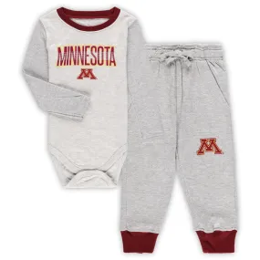 Wes & Willy Minnesota Golden Gophers Infant Heather Gray Jie Jie Long Sleeve Bodysuit & Pants Set