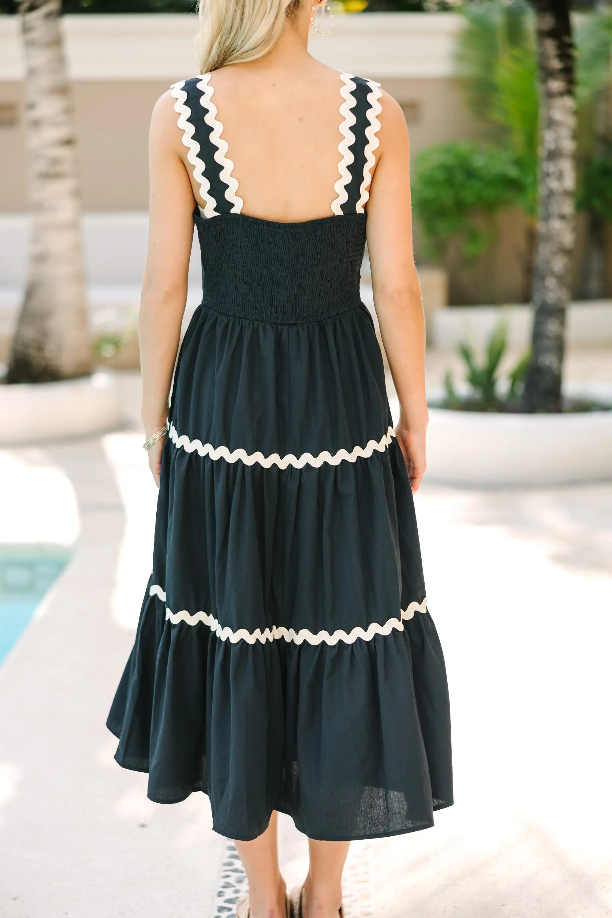 What You Know Black Rickrack Midi Dress