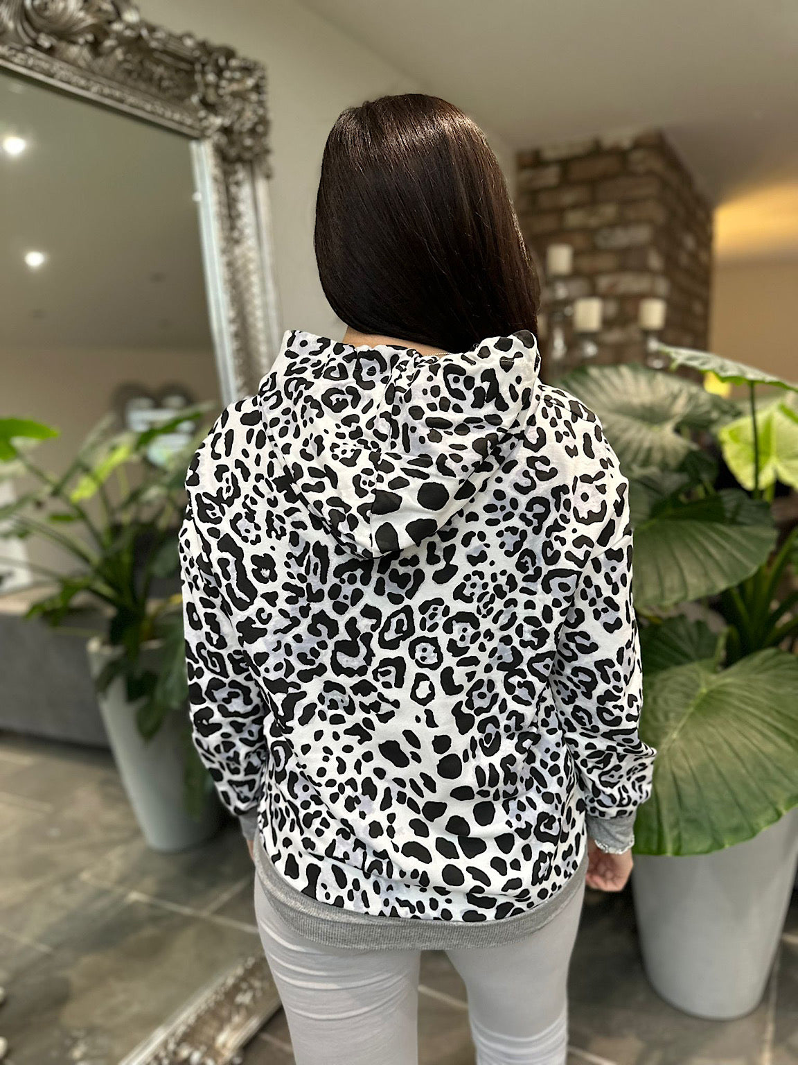 White Leopard Print Drawstring Hoodie India