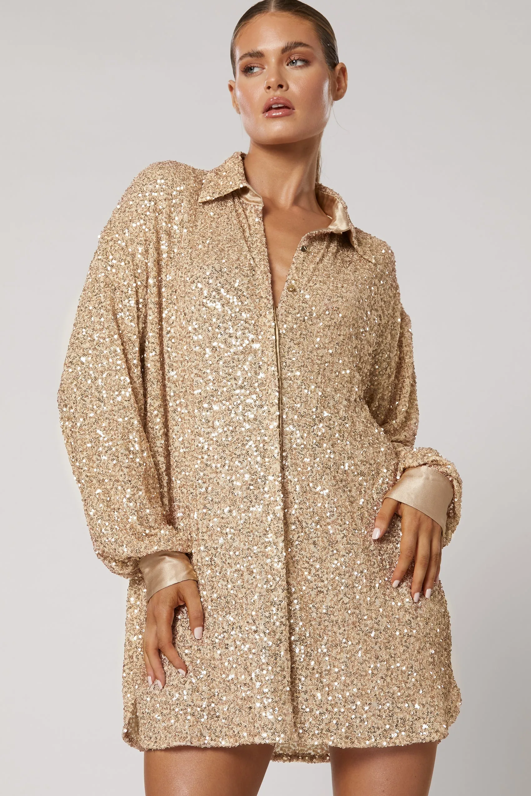 Winona Nala Oversized Shirt Dress - Gold