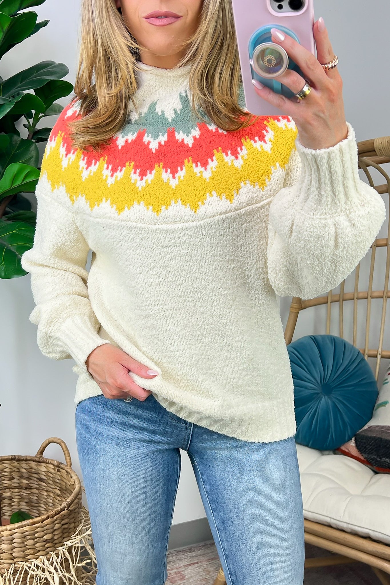 Winter Vibes Mock Neck Knit Detail Sweater - FINAL SALE