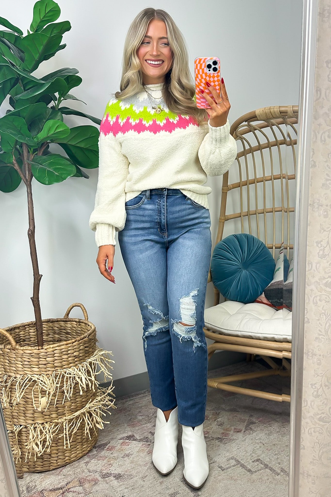 Winter Vibes Mock Neck Knit Detail Sweater - FINAL SALE