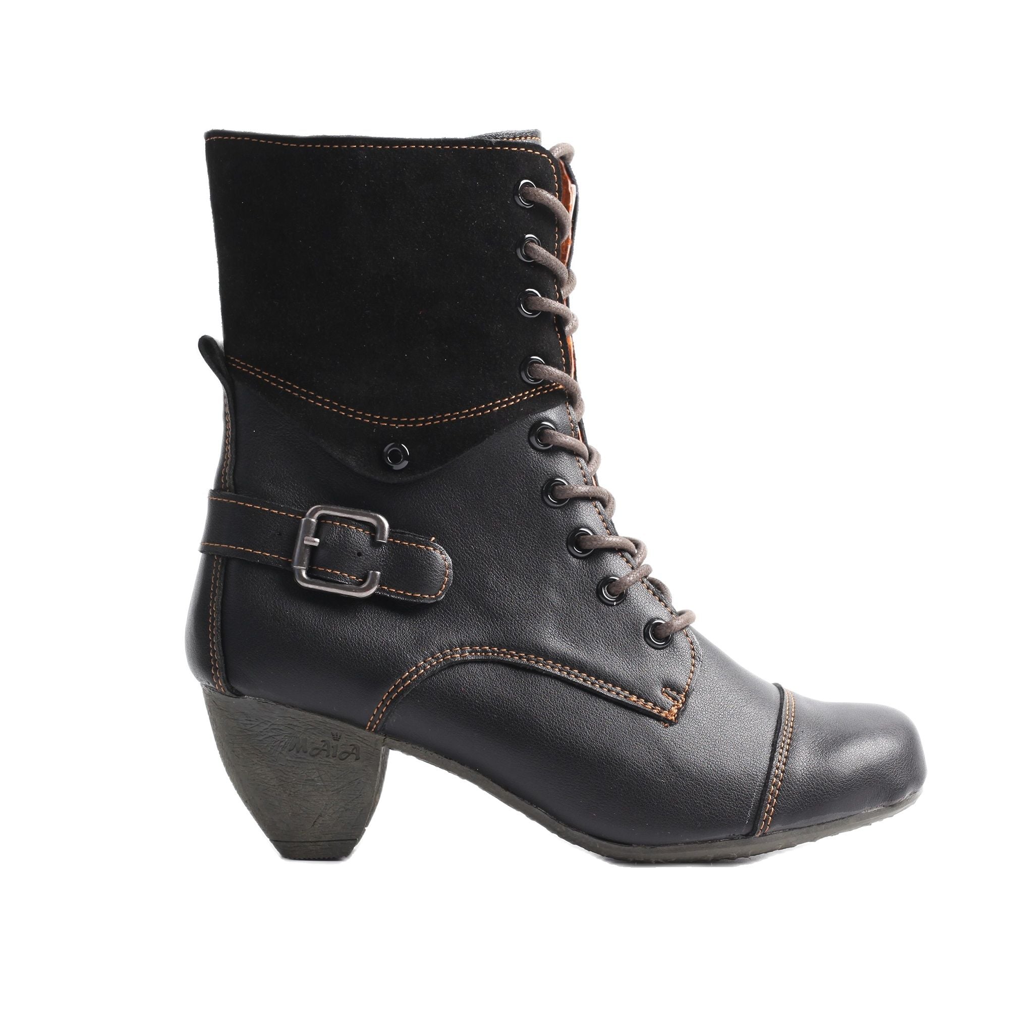 Women's British Style Round Toe Non-Slip Med Heel Platform Boots