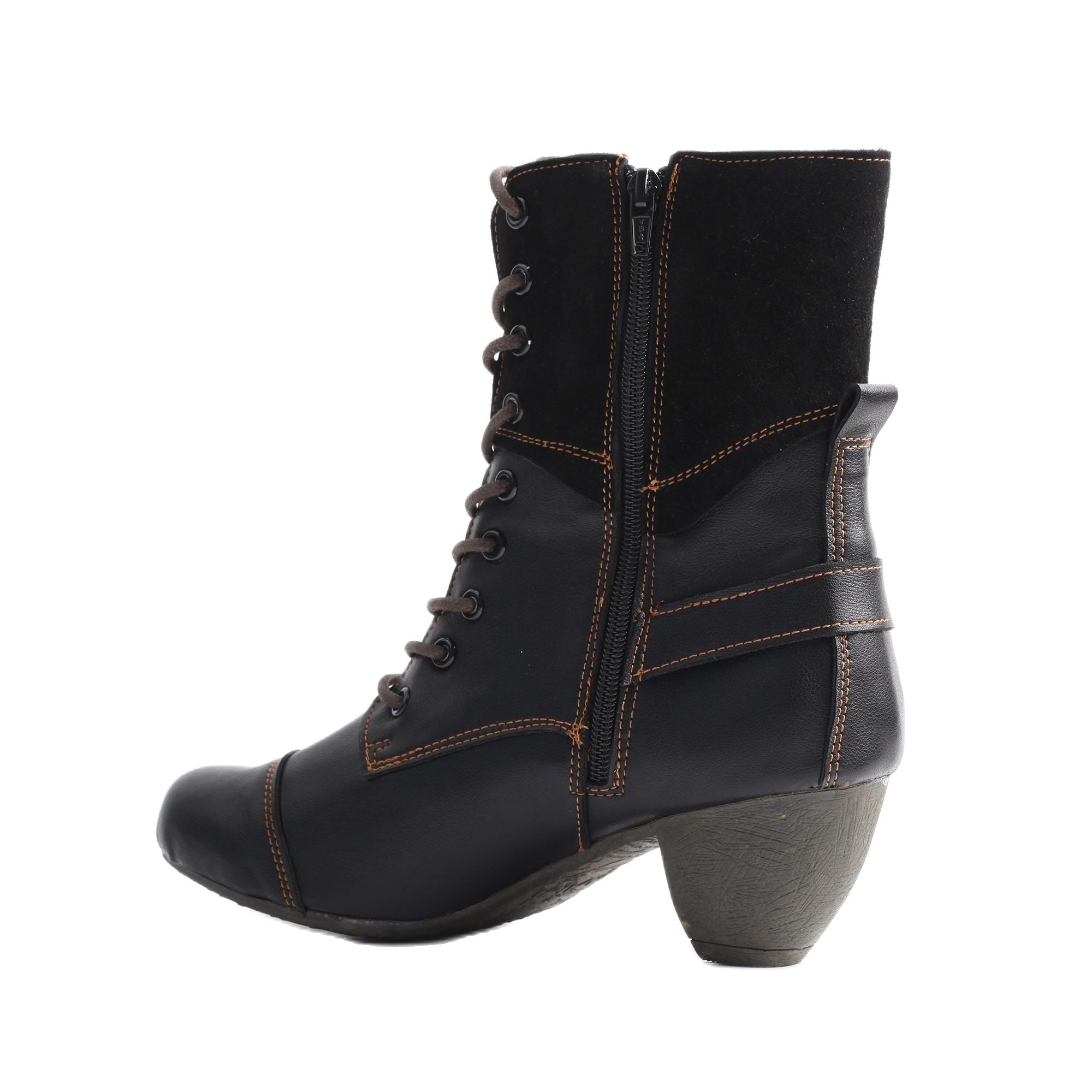 Women's British Style Round Toe Non-Slip Med Heel Platform Boots