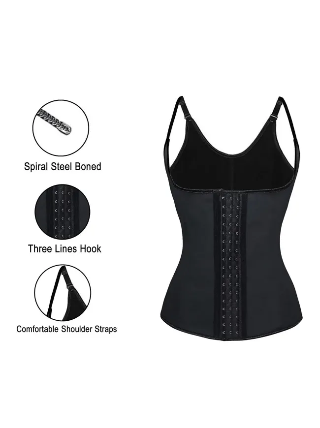 Women's Steel Boned Latex 3 Rows of Hooks Underbust Sport Workout Waist Trainer Body Shaper Corset Vest