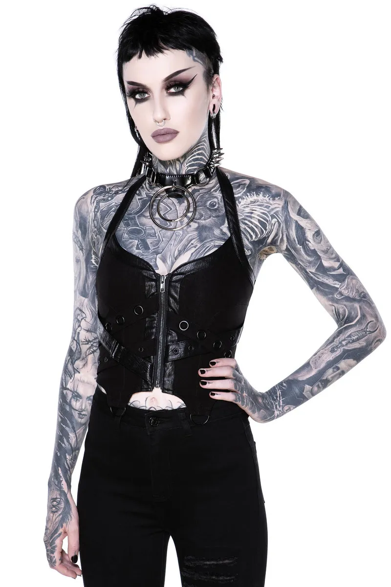 Women's top (corset) KILLSTAR - Cadaver Zip Top - BLACK - KSRA002132  -  Metal-shop