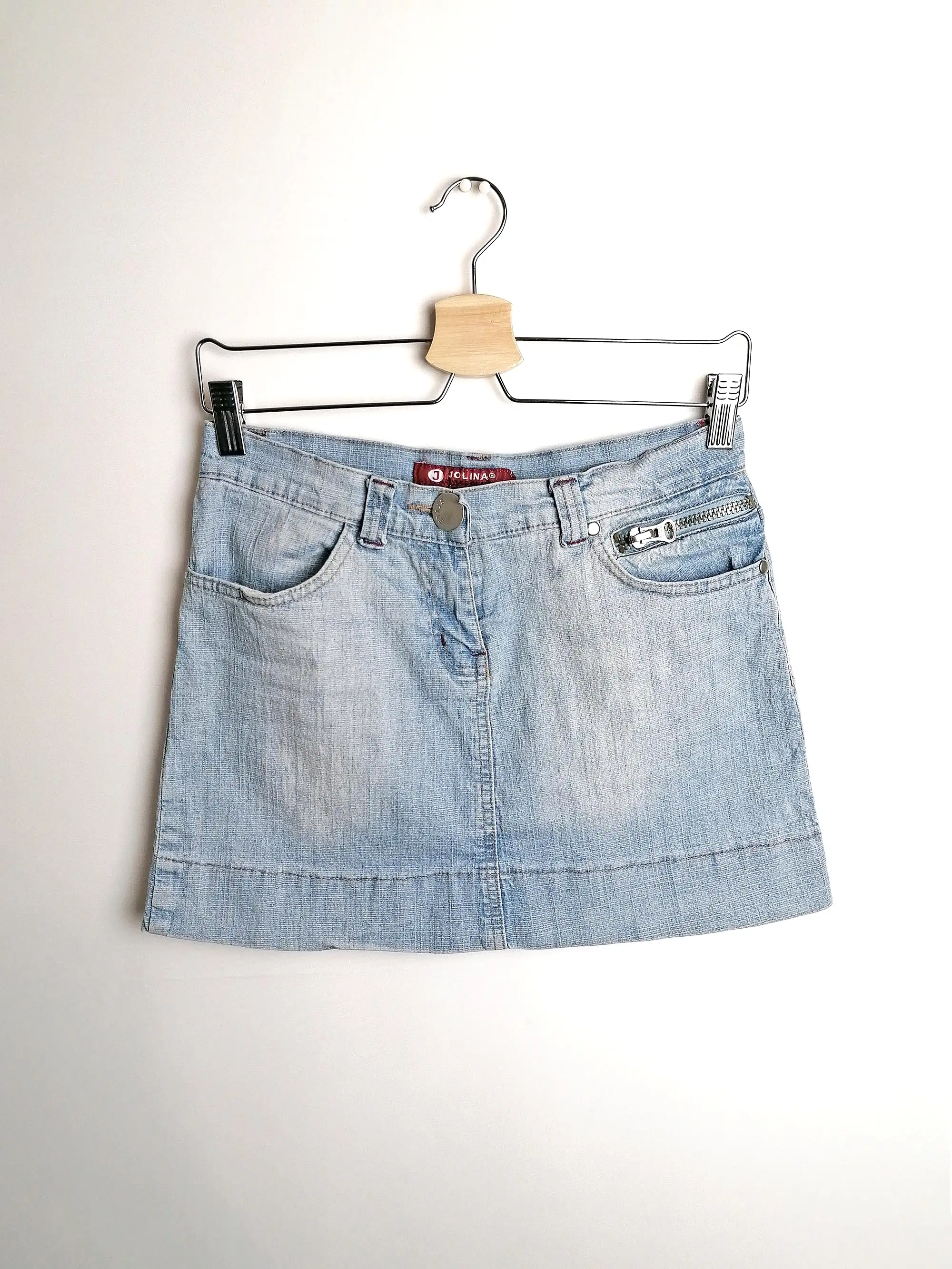 Y2K Denim mini-skirt lightwash faded blue - size S