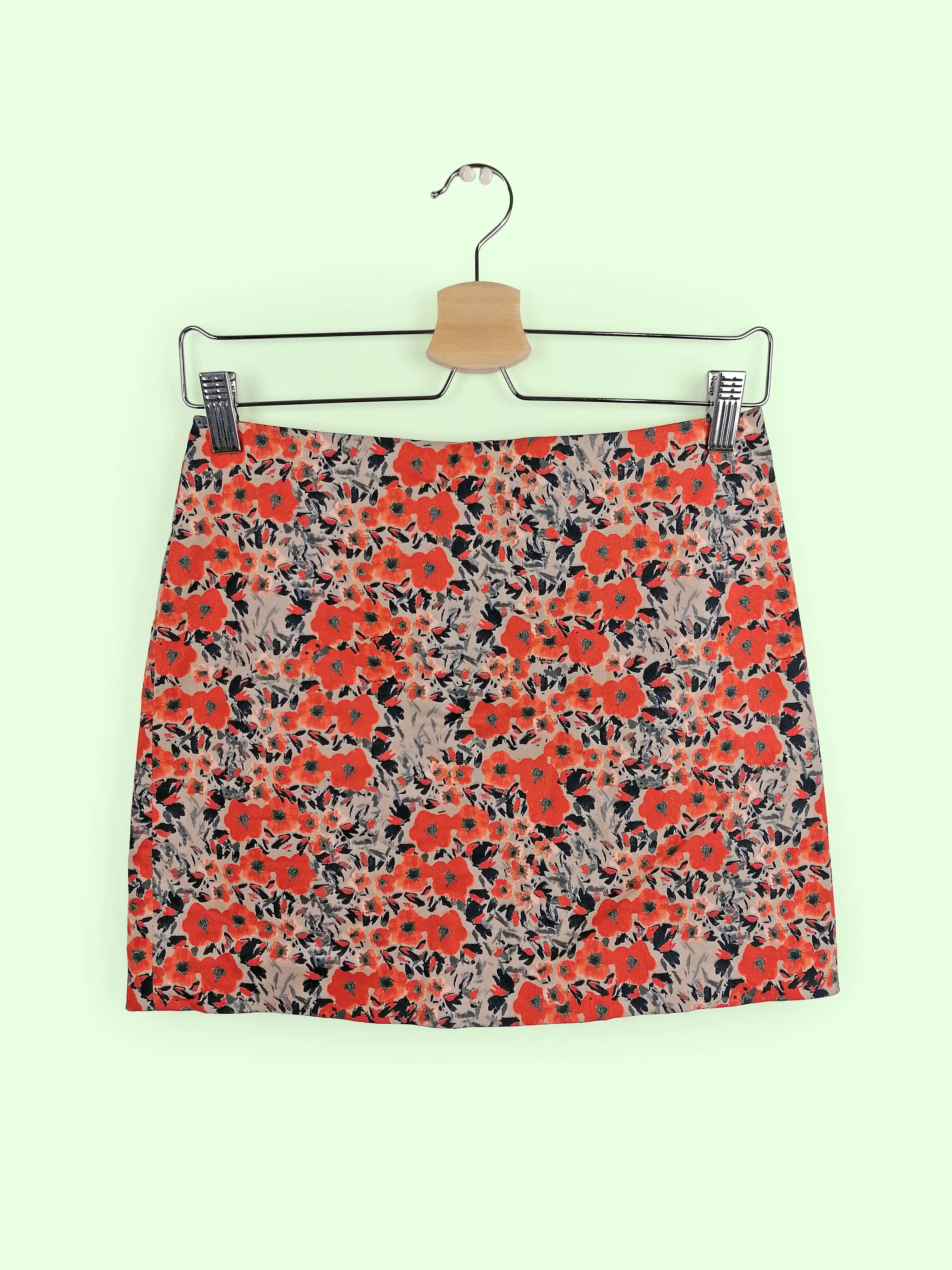 Y2K Mini Skirt Cotton Flowers Pattern Orange - size S