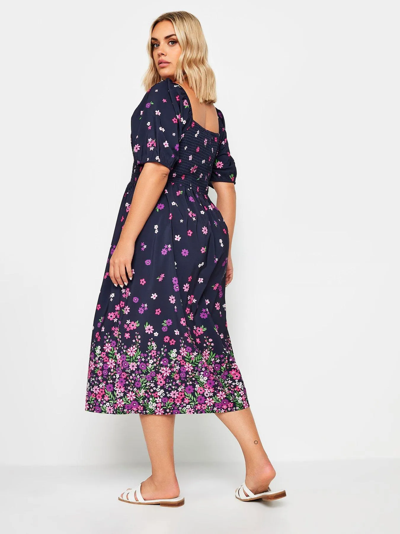 Yours Shirred Square Neck Floral Dress